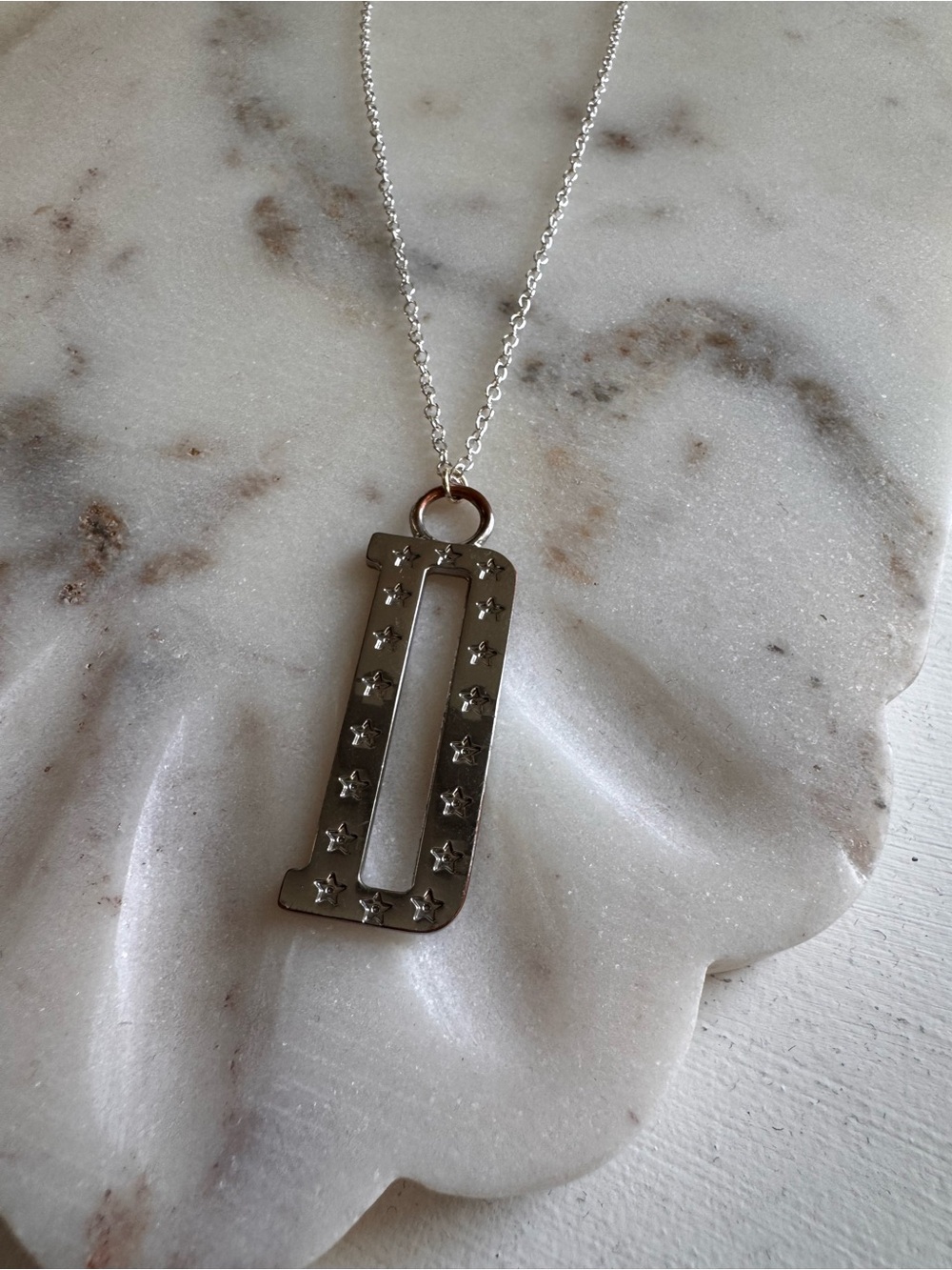 Dior Silver Star-Embossed 'D' Pendant Necklace